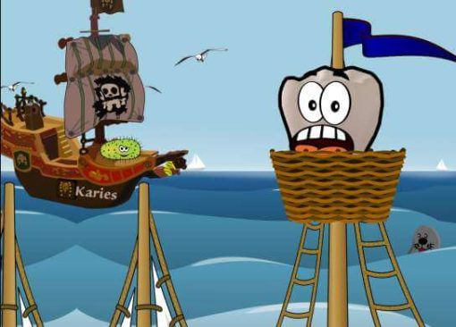 Recallkarte mit Piratenbakterienangriff auf Zahn
