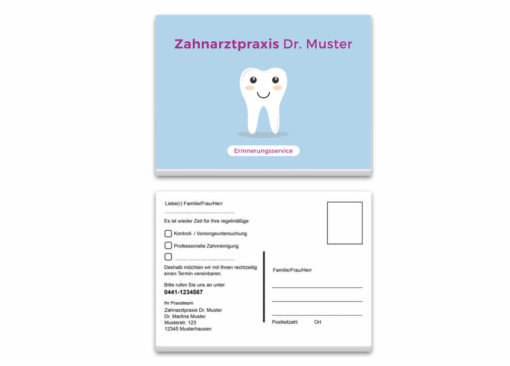 Recallkarten Zahn Smile beidseitig individualisiert